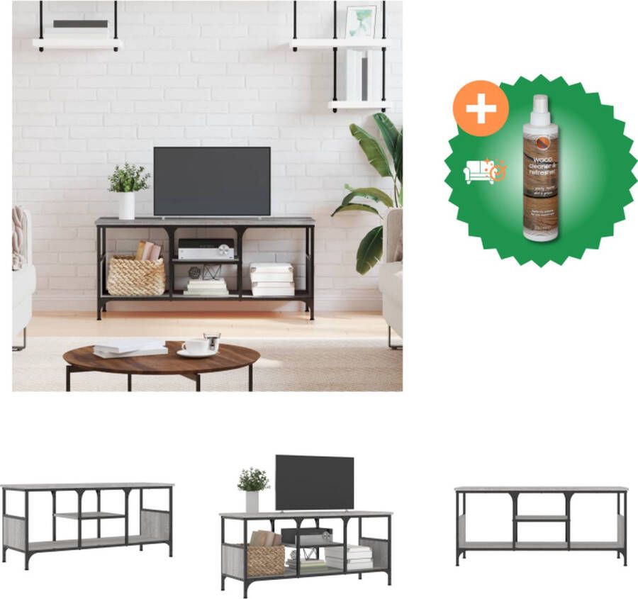 VidaXL Tv-meubel 100x35x45 cm bewerkt hout en ijzer grijs sonoma eiken Kast Inclusief Houtreiniger en verfrisser