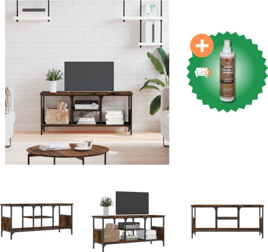 VidaXL Tv-meubel 100x35x45 cm bewerkt hout en ijzer gerookt eikenkleur Kast Inclusief Houtreiniger en verfrisser