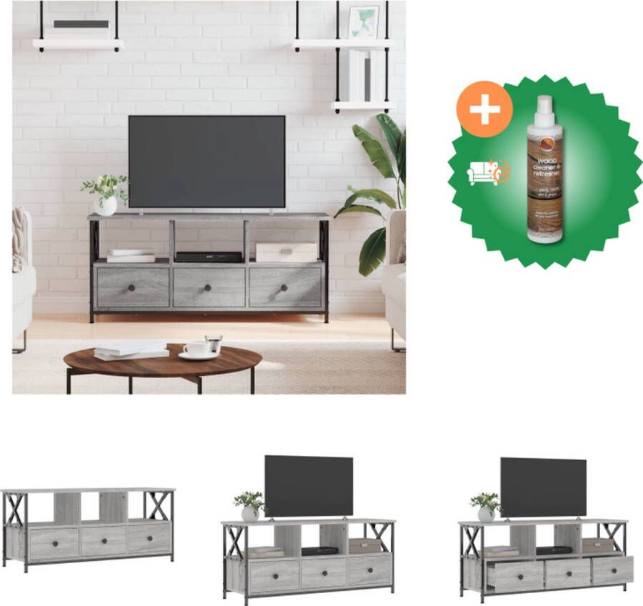 VidaXL Industriële Tv-kast Grijs Sonoma Eiken 102 x 33 x 45 cm Stevig en Vochtbestendig Kast Inclusief Houtreiniger en verfrisser