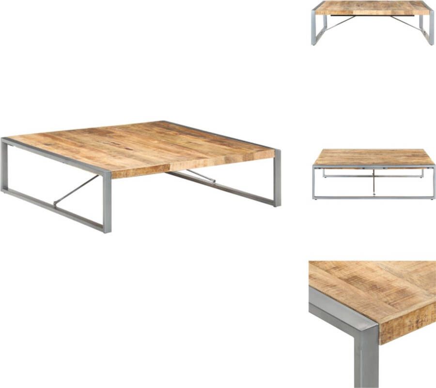 VidaXL Industriële woonkamertafel 140 x 140 x 40 cm Ruw mangohout Staal Grijs Tafel