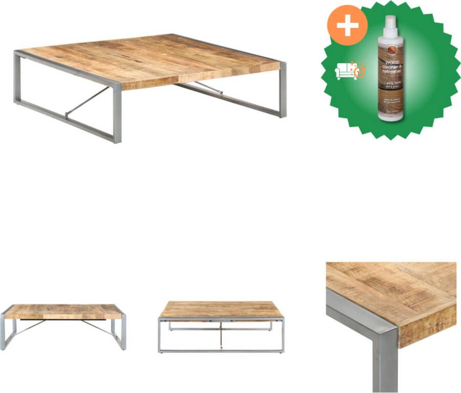 VidaXL Industriële woonkamertafel 140 x 140 x 40 cm Ruw mangohout Staal Grijs Tafel Inclusief Houtreiniger en verfrisser