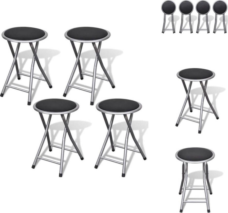 VidaXL Inklapbare krukken set van 4 Stalen frame Kunstleren bekleding Vlek- en waterbestendig Lichtgewicht 30x44.5cm (øxH) PVC materiaal Krukje - Foto 2