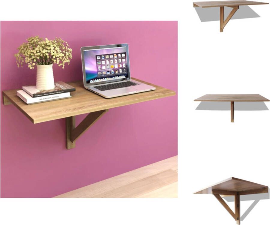 VidaXL Tafel Tafels Wandtafel Wandtafels Bureau met lade en kastje 100x40x73 cm eiken - Foto 2