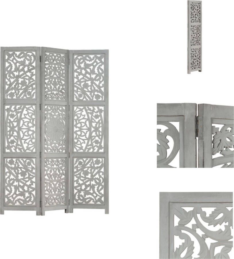 VidaXL Kamerscherm Kamerschermen Kamerverdeler Kamerverdelers Kamerscherm 3 panelen handgesneden 120x165 cm mangohout grijs - Foto 3