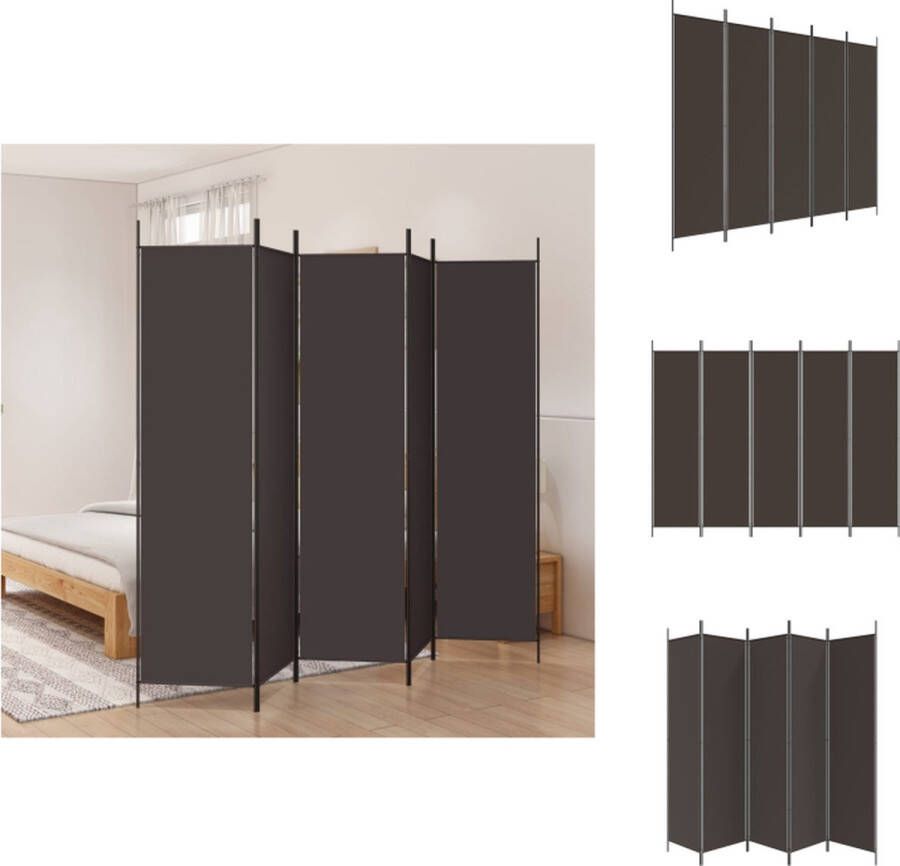 VidaXL Kamerscherm Kamerschermen Scheidingswand Ruimteverdeler Kamerscherm met 5 panelen 250x200 cm stof bruin