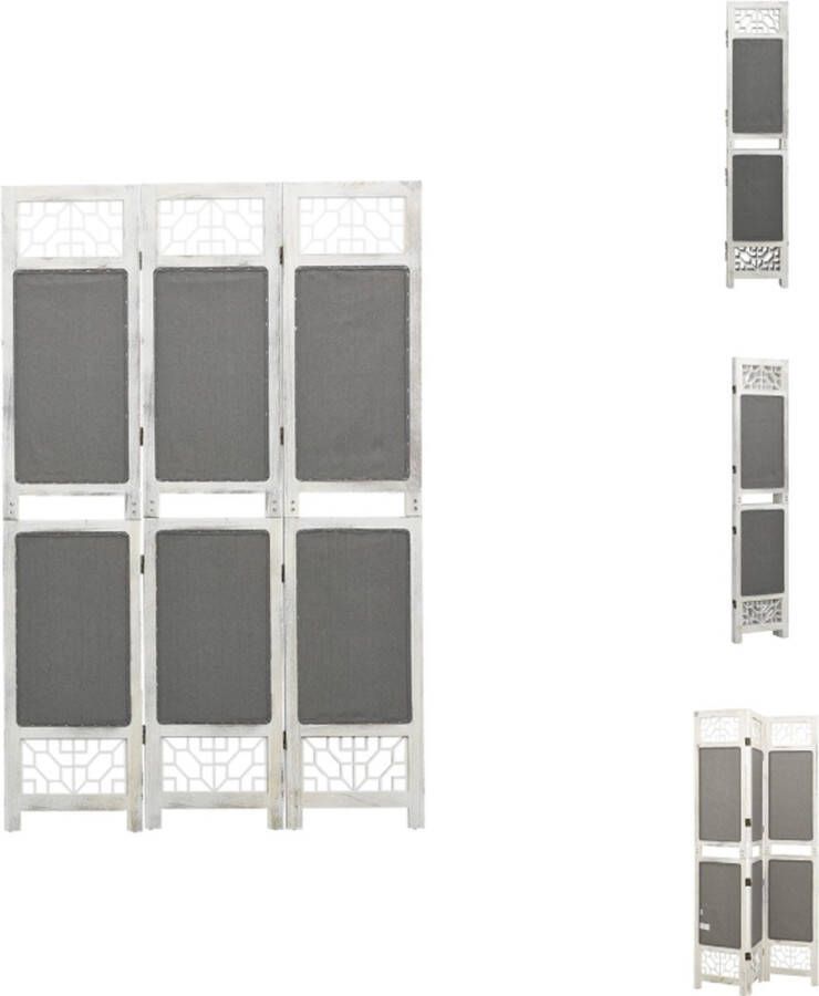 VidaXL Kamerscherm 3 panelen 105x165 cm grijs wit paulowniahout MDF stof Kamerscherm