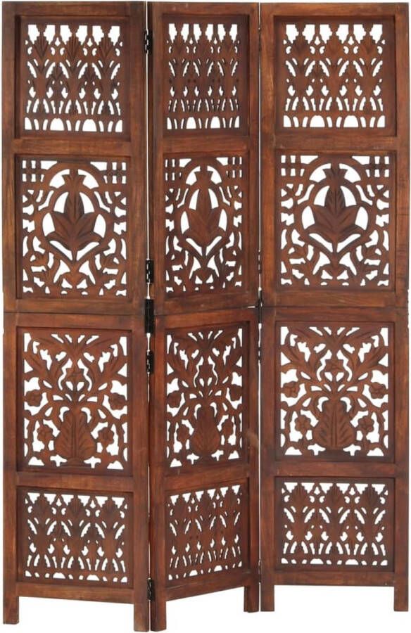 VidaXL -Kamerscherm-3-panelen-handgesneden-120x165-cm-mangohout-bruin - Foto 4
