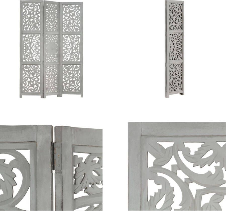 VidaXL Kamerscherm 3 panelen handgesneden 120x165 cm mangohout grijs Kamerscherm Kamerschermen Kamerverdeler Kamerverdelers - Foto 2