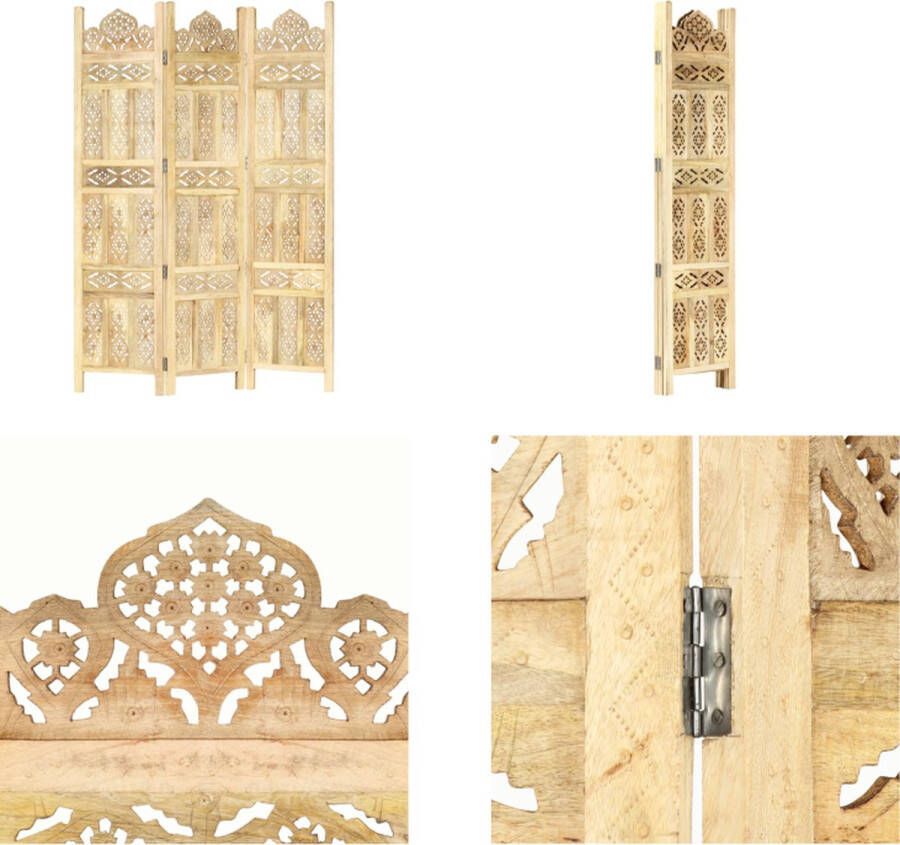 VidaXL Kamerscherm 3 panelen handgesneden 120x165 cm massief mangohout Kamerscherm Kamerschermen Kamerverdeler Kamerverdelers