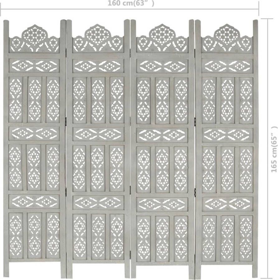 VidaXL -Kamerscherm-4-panelen-handgesneden-160x165-cm-mangohout-grijs