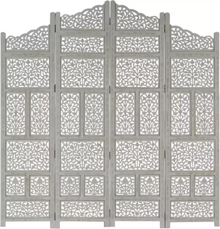 VidaXL -Kamerscherm-4-panelen-handgesneden-160x165-cm-mangohout-grijs - Foto 2