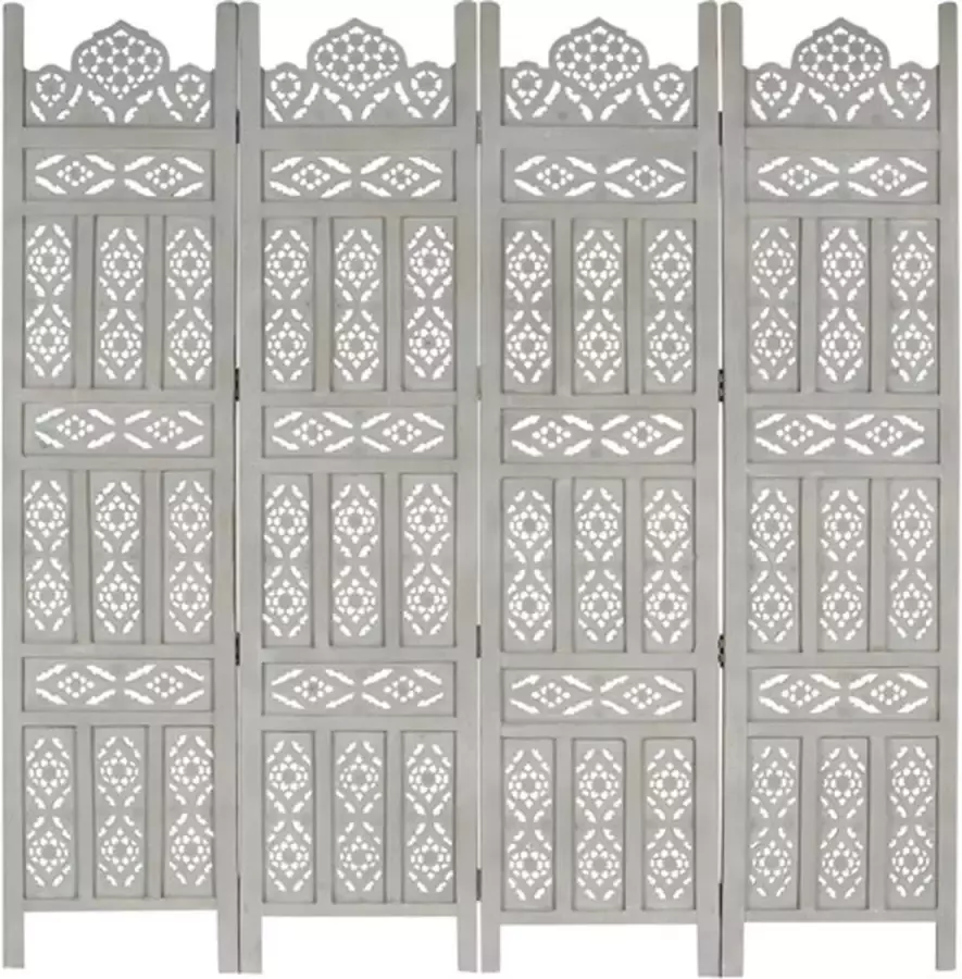 VidaXL -Kamerscherm-4-panelen-handgesneden-160x165-cm-mangohout-grijs
