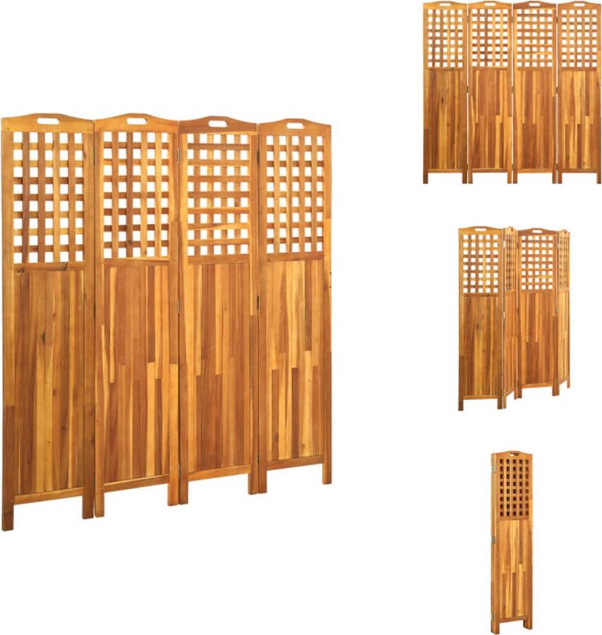 VidaXL Scheidingswand Scheidingswanden Ruimteverdeler Ruimteverdelers Kamerscherm met 4 panelen 161x2x170 cm massief acaciahout - Foto 2