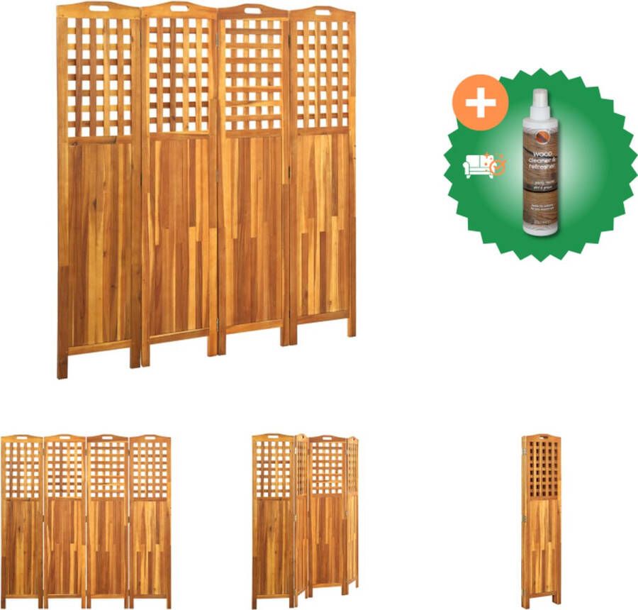 VidaXL Kamerscherm 4 panelen Massief acaciahout 161 x 2 x 170 cm Olieafwerking Kamerscherm Inclusief Houtreiniger en verfrisser