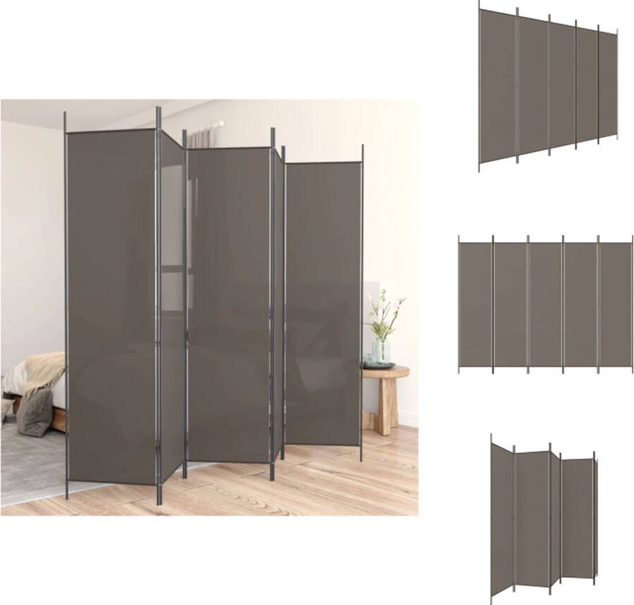 VidaXL Kamerscherm Kamerschermen Scheidingswand Ruimteverdeler Kamerscherm met 5 panelen 250x220 cm stof antracietkleurig - Foto 2