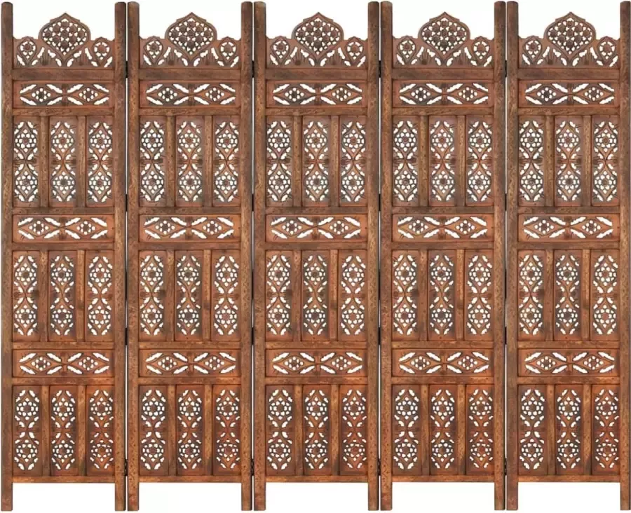 Vida XL vidaXL Kamerscherm 5 panelen handgesneden 200x165 cm mangohout bruin-VXL-285326 - Foto 5