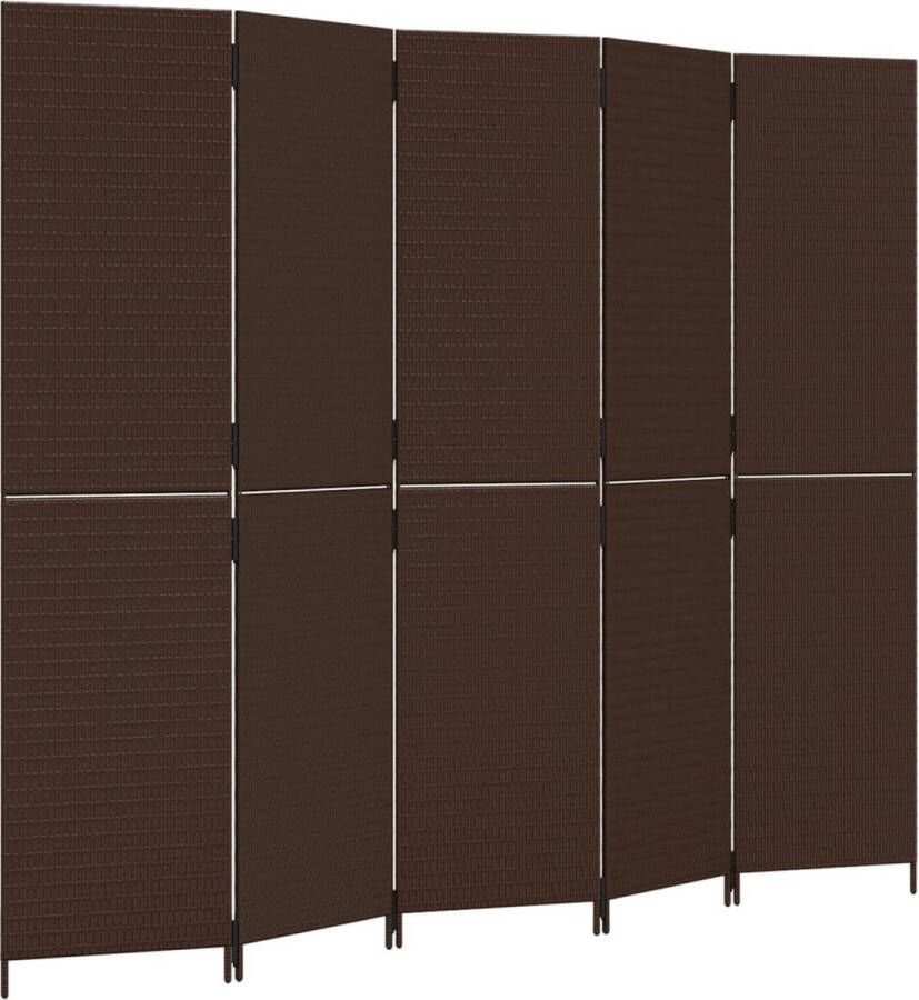 VidaXL -Kamerscherm-5-panelen-poly-rattan-bruin - Foto 4