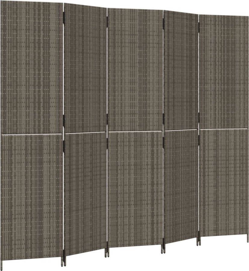 VidaXL -Kamerscherm-5-panelen-poly-rattan-grijs - Foto 3