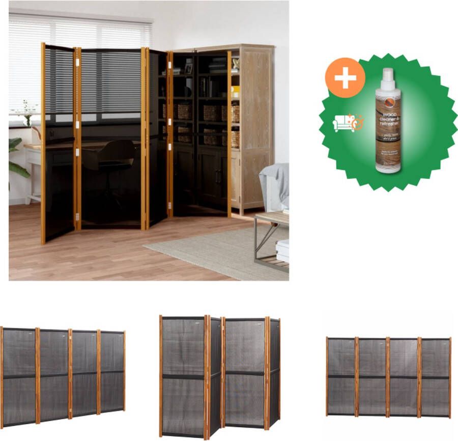 VidaXL Kamerscherm Acaciahout Zwart 280 x 180 cm Inklapbaar Kamerscherm Inclusief Houtreiniger en verfrisser