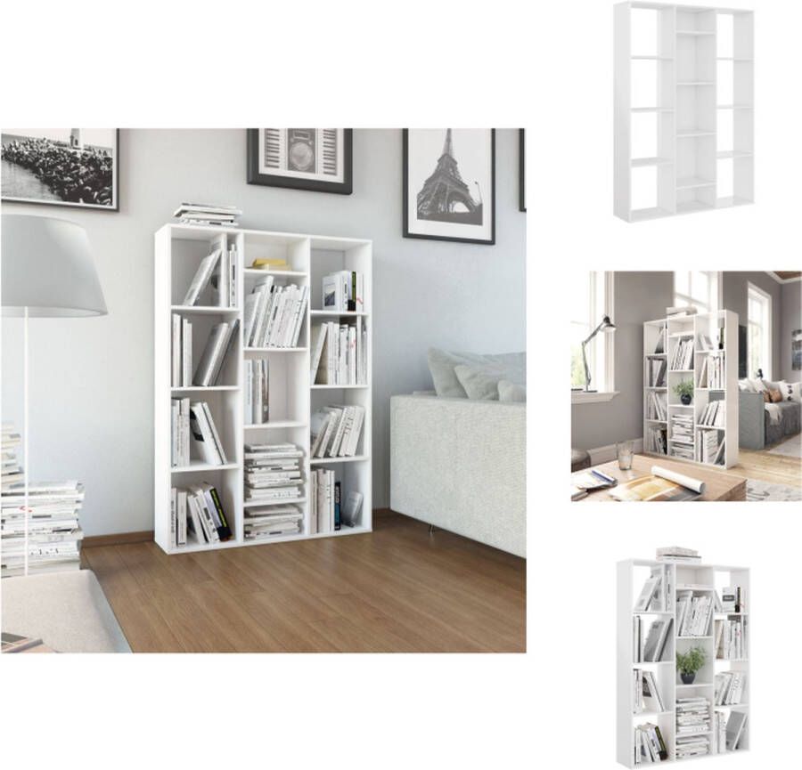 VidaXL Scheidingswand Scheidingswanden Kamerverdeler Kamerverdelers Kamerscherm boekenkast 100x24x140 cm bewerkt hout hoogglans wit - Foto 2