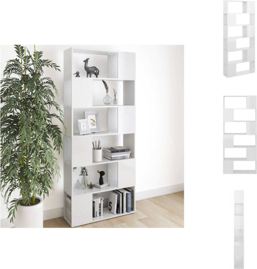 VidaXL Boekenkast Kamerscherm Boekenkasten Kamerschermen Room Divider Room Dividers Boekenkast kamerscherm 80x24x186 cm bewerkt hout hoogglans wit
