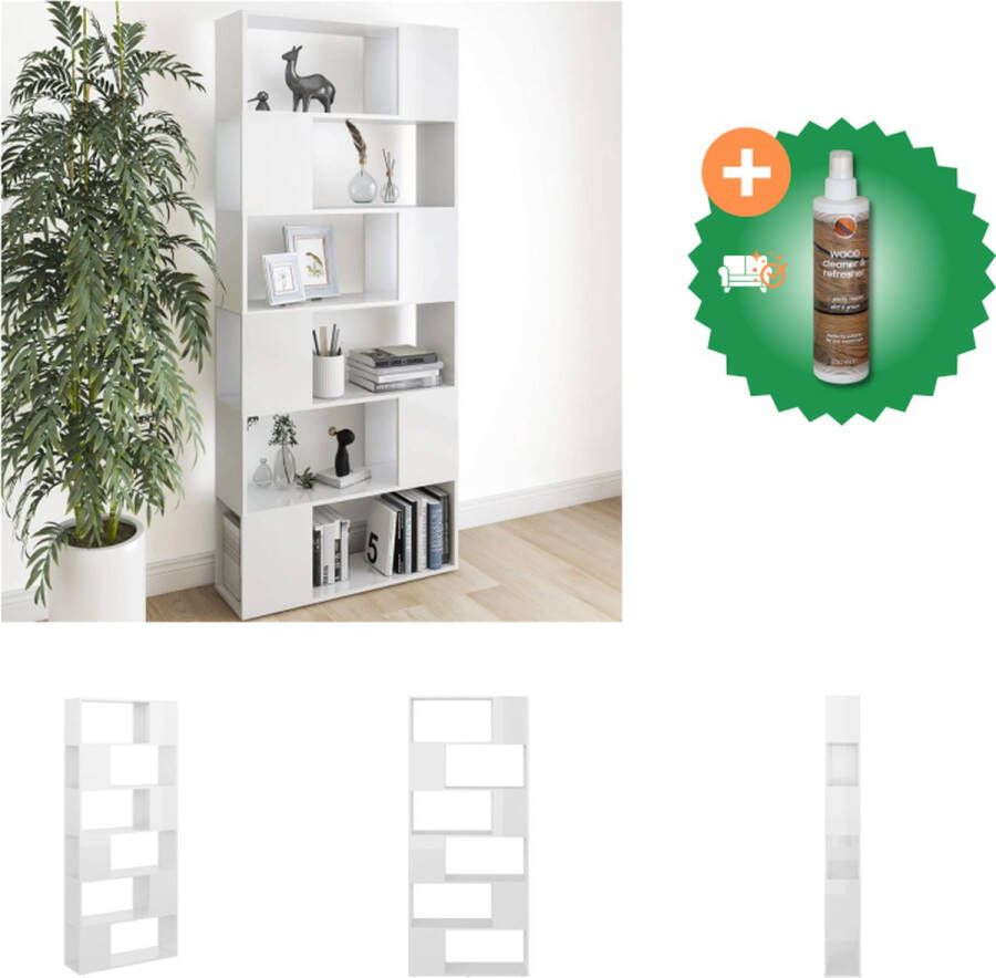VidaXL Kamerscherm Boekenkast 80x24x186 cm Hoogglans wit Montage vereist Kast Inclusief Houtreiniger en verfrisser