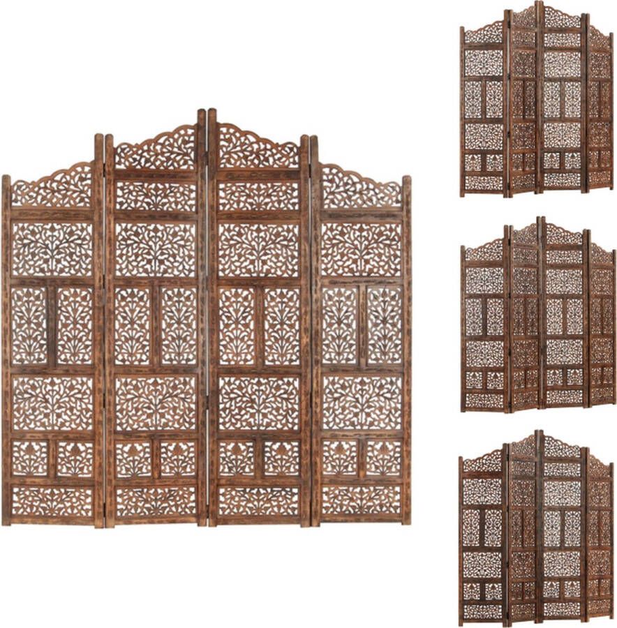 VidaXL Kamerscherm Kamerschermen Kamerverdeler Kamerverdelers Kamerscherm 4 panelen handgesneden 160x165 cm mangohout bruin - Foto 3