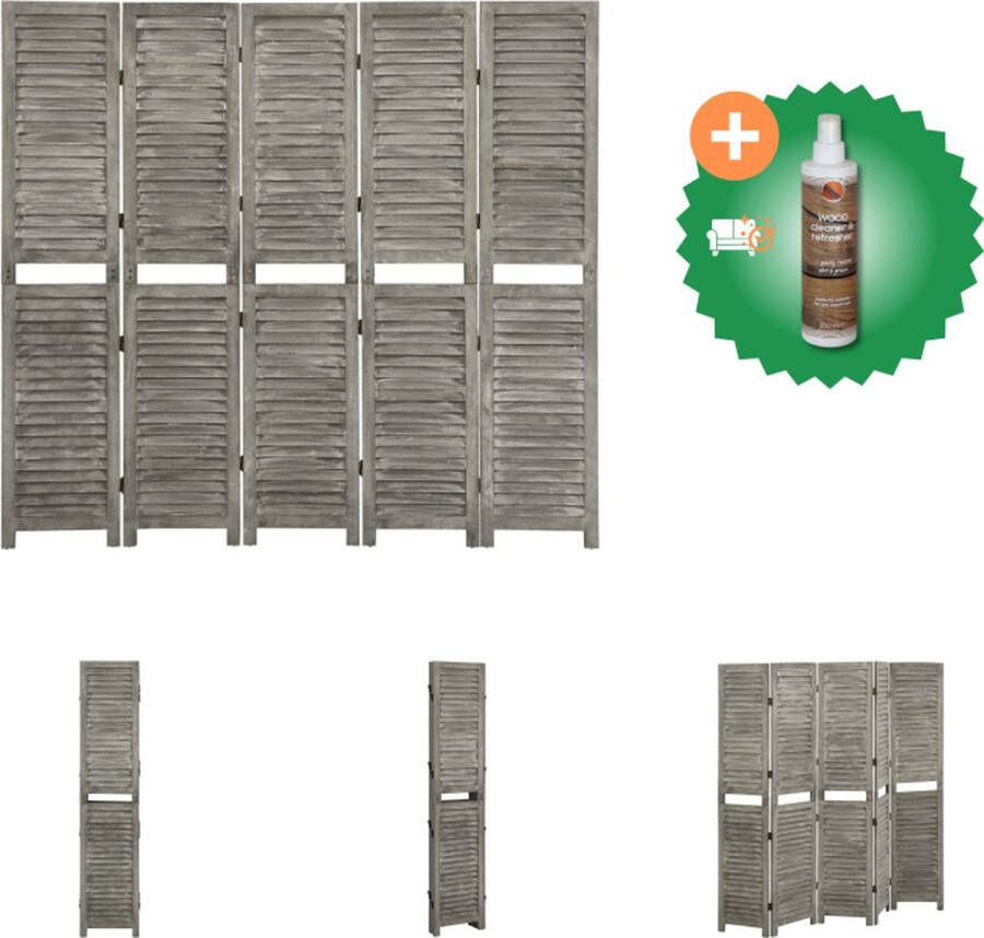 VidaXL Kamerscherm met 5 panelen 179x166 cm massief hout grijs Kamerscherm Inclusief Houtreiniger en verfrisser