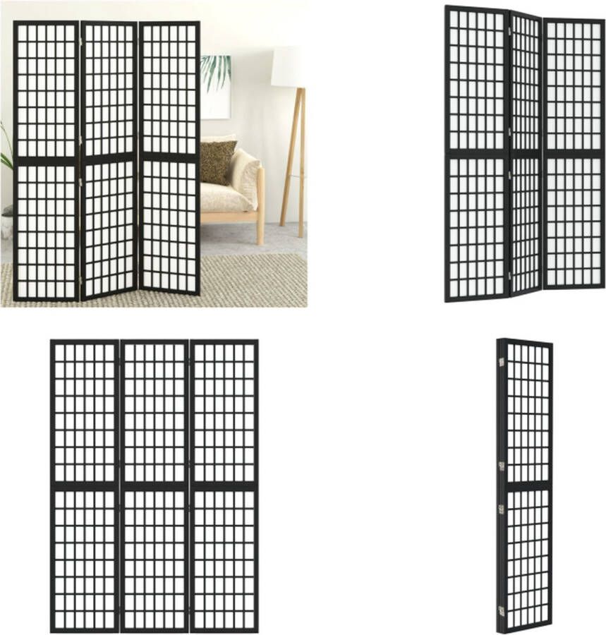 VidaXL Kamerscherm inklapbaar 3 panelen Japanse stijl 120x170 cm zwart Kamerscherm Kamerschermen Privacyscherm Ruimteverdelingsscherm