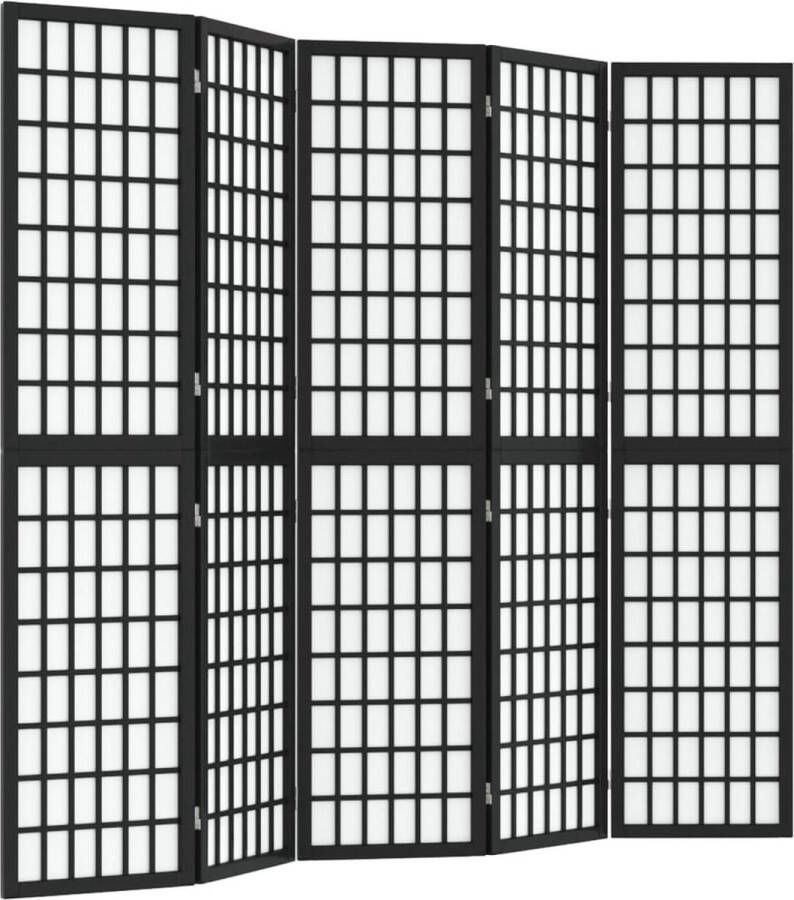 VidaXL -Kamerscherm-inklapbaar-5-panelen-Japanse-stijl-200x170-cm-zwart - Foto 1