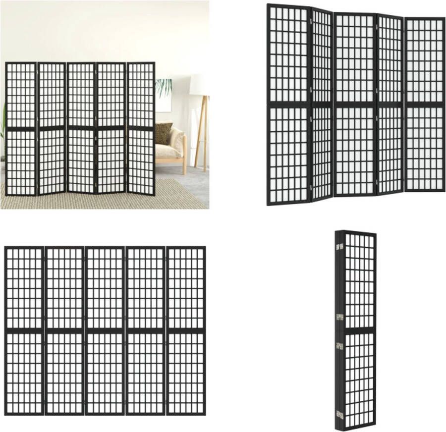 VidaXL Kamerscherm inklapbaar 5 panelen Japanse stijl 200x170 cm zwart Kamerscherm Kamerschermen Privacyscherm Ruimteverdelingsscherm