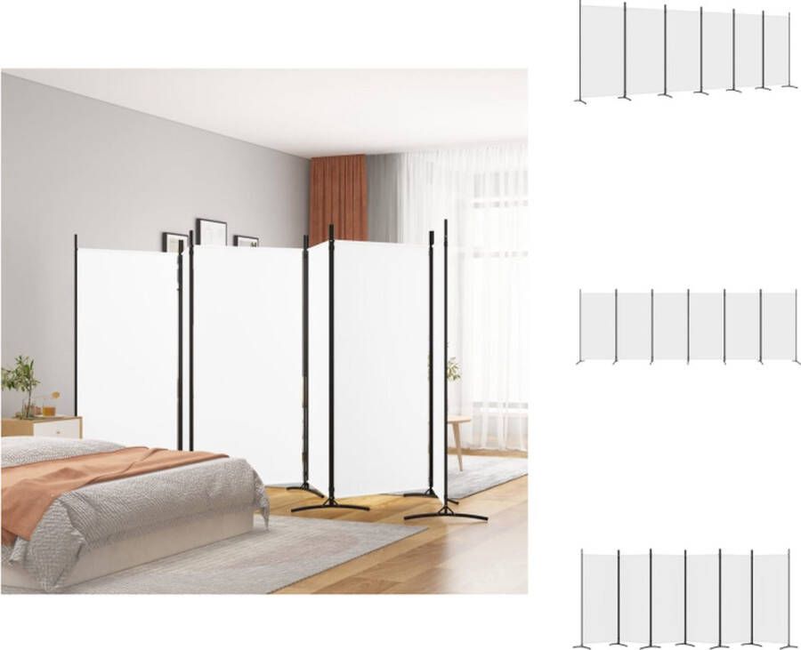 VidaXL Kamerscherm Inklapbaar Kamerscherm Afmeting- 520 x 180 cm Kleur- Wit Materiaal- Stof Ijzer Kamerscherm - Foto 2