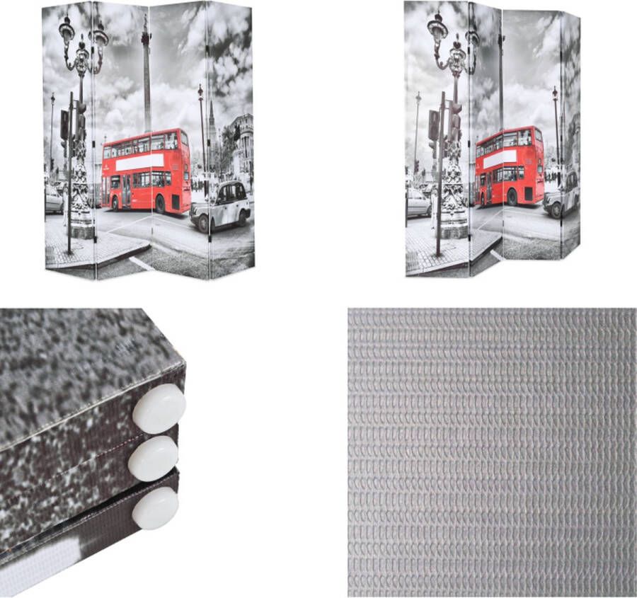 VidaXL Kamerscherm inklapbaar Londen bus 160x170 cm zwart en wit Kamerverdeler Kamerverdelers Paravent Paravents