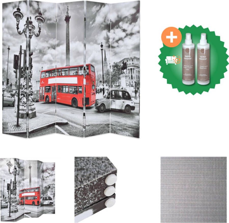 VidaXL Kamerscherm inklapbaar Londen bus 200x170 cm zwart en wit Kamerscherm Inclusief Onderhoudsset
