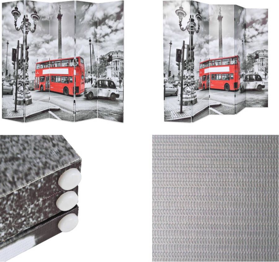 VidaXL Kamerscherm inklapbaar Londen bus 200x170 cm zwart en wit Kamerverdeler Kamerverdelers Paravent Paravents
