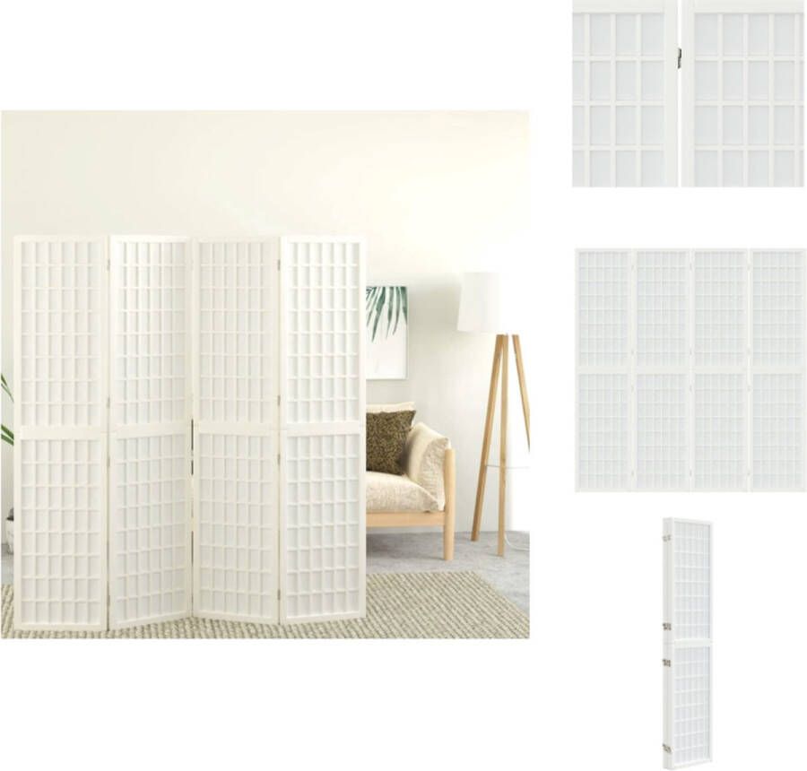 VidaXL Kamerscherm Kamerschermen Privacyscherm Ruimteverdelingsscherm Kamerscherm inklapbaar 4 panelen Japanse stijl 160x170 cm wit - Foto 2