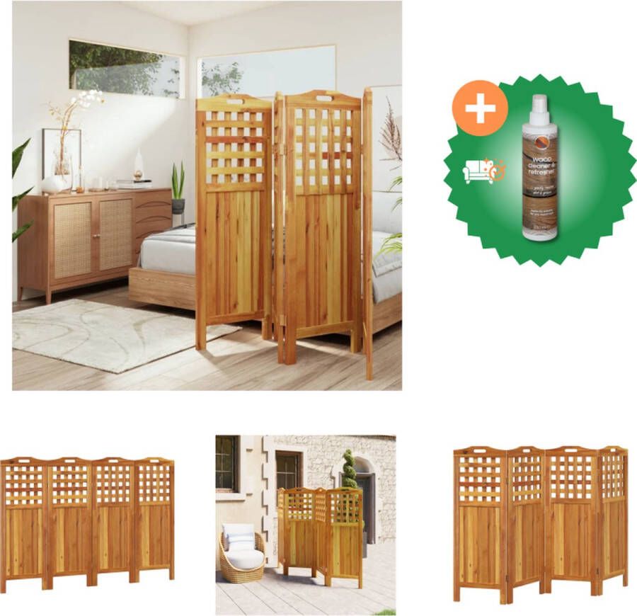 VidaXL Kamerscherm Massief Acaciahout 162 x 2 x 115 cm Inklapbaar Kamerscherm Inclusief Houtreiniger en verfrisser