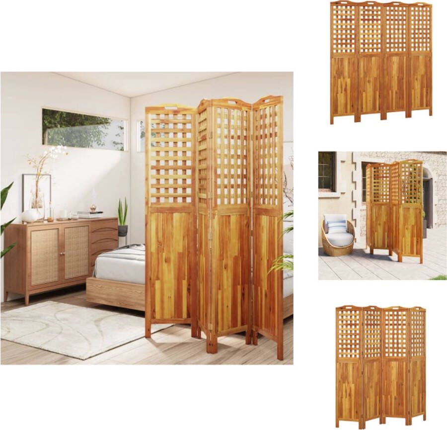VidaXL Kamerscherm Kamerschermen Scheidingswand Ruimteverdeler Kamerscherm met 4 panelen 162x2x180 cm massief acaciahout