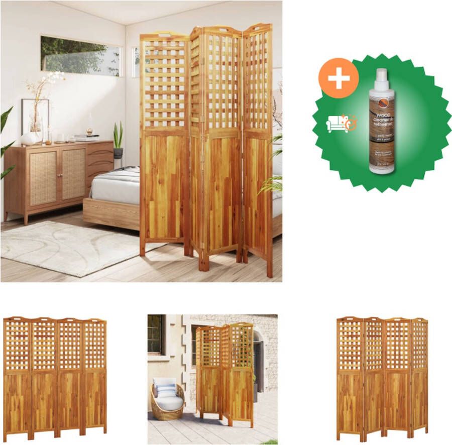 VidaXL Kamerscherm met 4 panelen 162x2x180 cm massief acaciahout Kamerscherm Inclusief Houtreiniger en verfrisser