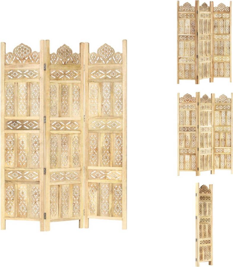 VidaXL Kamerscherm Kamerschermen Kamerverdeler Kamerverdelers Kamerscherm 3 panelen handgesneden 120x165 cm massief mangohout - Foto 3