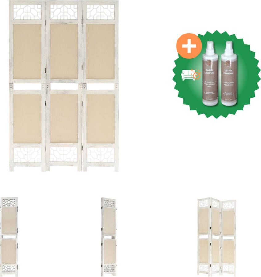 VidaXL Kamerscherm met 3 panelen 105x165 cm stof crèmekleurig Kamerscherm Inclusief Onderhoudsset