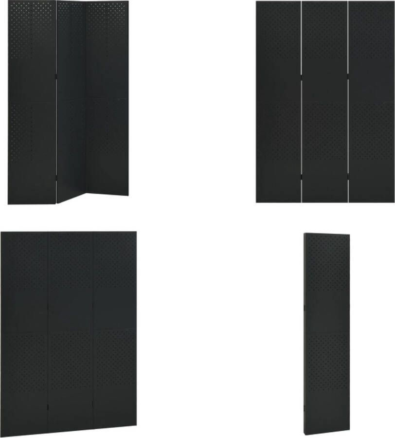 VidaXL Kamerscherm met 3 panelen 120x180 cm staal zwart Scheidingswand Scheidingswanden Ruimteverdeler Ruimteverdelers