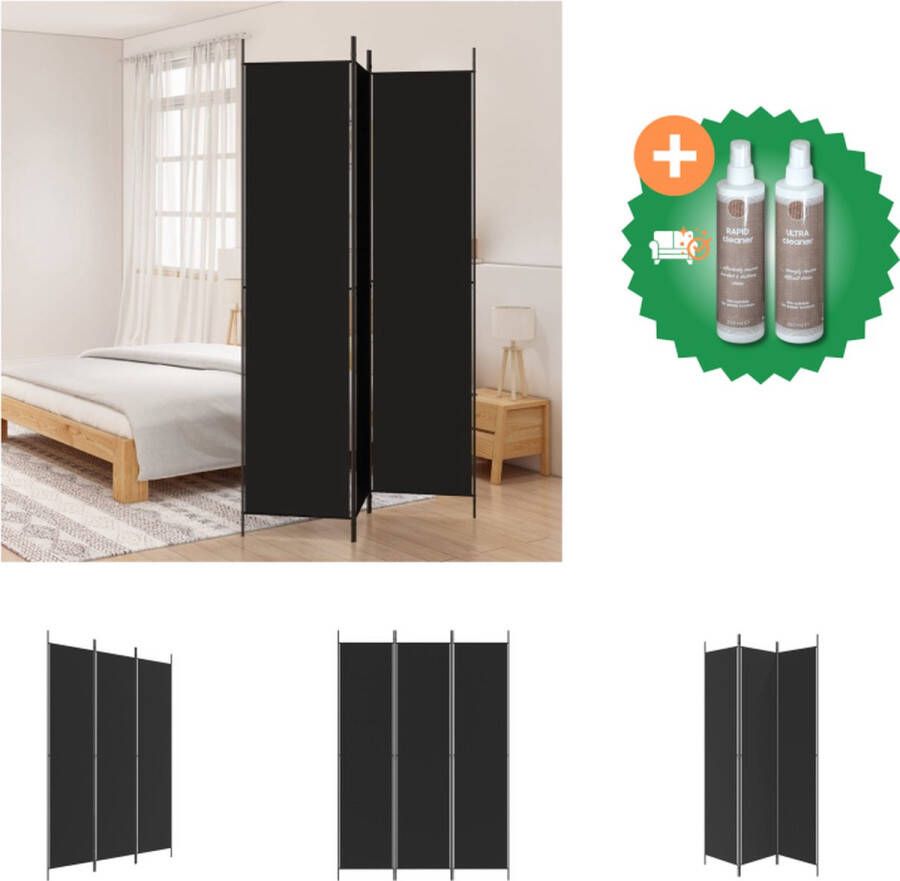 VidaXL Kamerscherm met 3 panelen 150x220 cm stof zwart Kamerscherm Inclusief Onderhoudsset