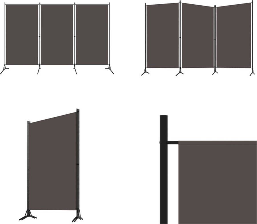VidaXL Kamerscherm met 3 panelen 260x180 cm antraciet Scheidingswand Scheidingswanden Ruimteverdeler Ruimteverdelers