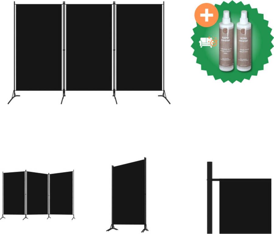 VidaXL Kamerscherm met 3 panelen 260x180 cm zwart Kamerscherm Inclusief Onderhoudsset