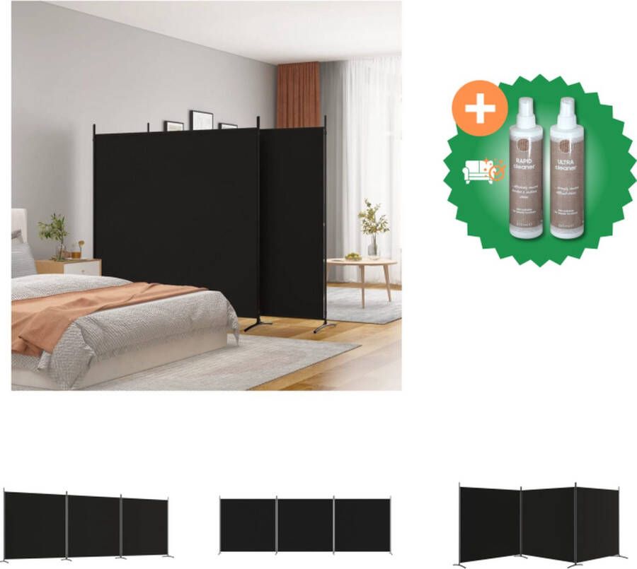 VidaXL Kamerscherm met 3 panelen 525x180 cm stof zwart Kamerscherm Inclusief Onderhoudsset