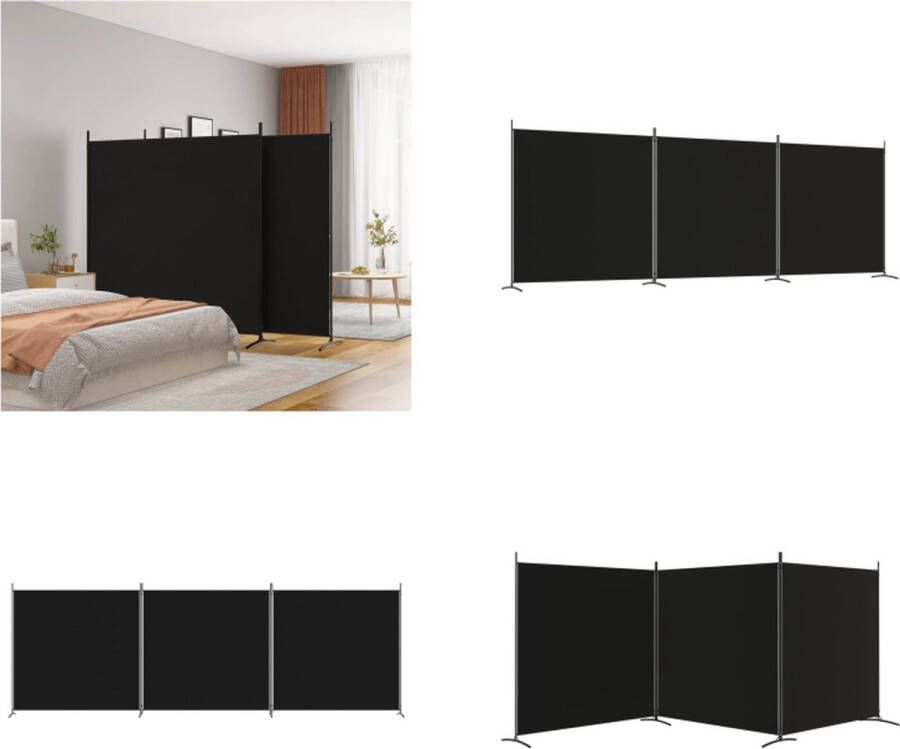 VidaXL Kamerscherm met 3 panelen 525x180 cm stof zwart Kamerscherm Kamerschermen Scheidingswand Ruimteverdeler