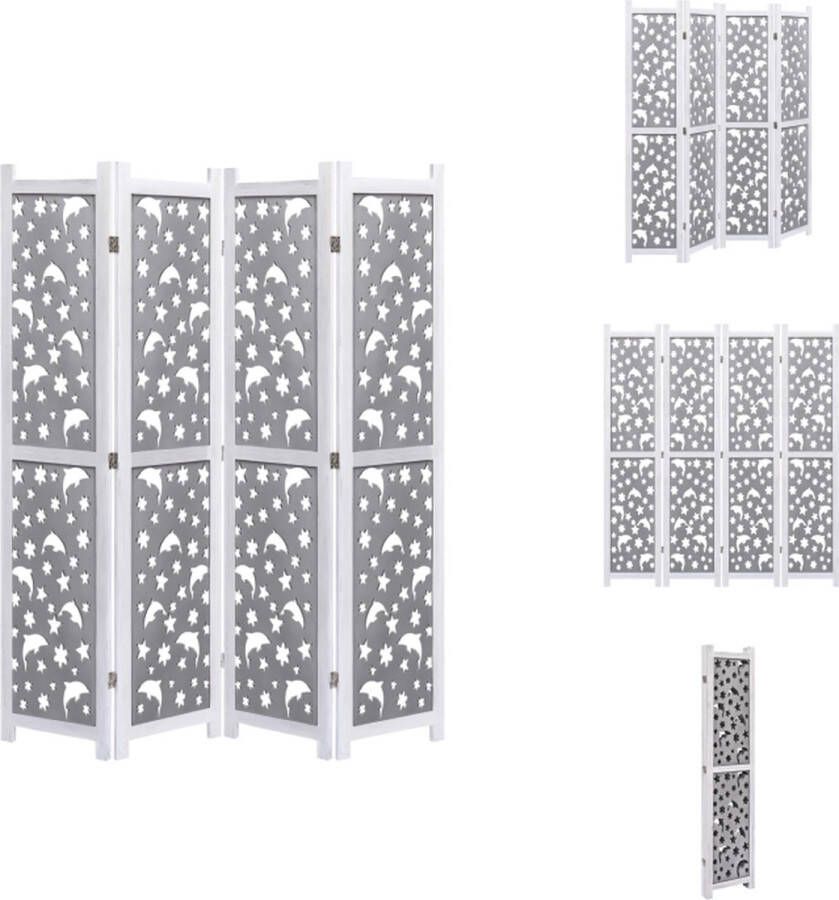 VidaXL Kamerscherm Kamerschermen Houten Kamerscherm Scheidingswand Kamerscherm met 4 panelen 140x165 cm massief hout grijs - Foto 2