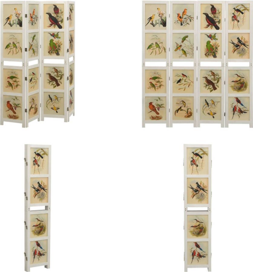 VidaXL Kamerscherm met 4 panelen 140x165 cm massief paulowniahout wit Kamerscherm Kamerschermen Scheidingswand Ruimteverdeler