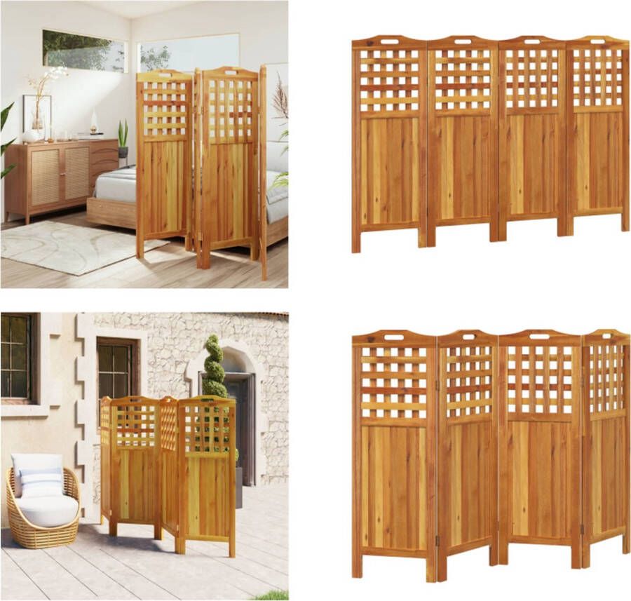 VidaXL Kamerscherm met 4 panelen 162x2x115 cm massief acaciahout Kamerscherm Kamerschermen Scheidingswand Ruimteverdeler